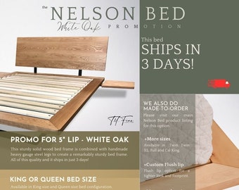 Nelson Bed QUICK SHIP PROMO - Lit plateforme en bois massif - Chêne blanc, tête de lit réglable, expédition rapide - 3 jours