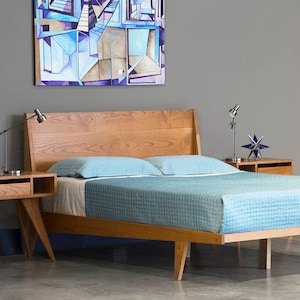 Modern ONE Platform Bed, Solid Wood Frame - 36&quot; Headboard Height- Mid Century Modern - Hardwood - Made in USA - Walnut Oak Cherry Maple