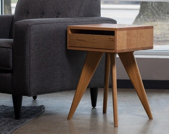 Modern Side Table - Mid-Century Modern Side Table, Nightstand, Bedside Table - White Oak, Cherry, Walnut, and Maple