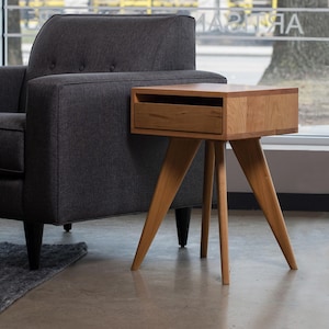 Modern Side Table - Mid-Century Modern Side Table, Nightstand, Bedside Table - White Oak, Cherry, Walnut, and Maple