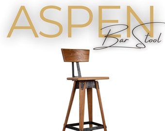 Aspen Bar Stool - Oak Bar Stool - Solid Wood Stool at Counter or Bar Height - Industrial, Vintage, Rustic Style Bar Stool
