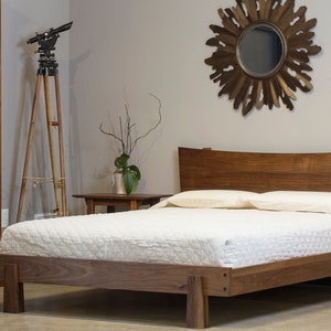Horizon Mid Century Modern Bed, LOW Headboard, Easy Assembly, Hardwood Platform, Walnut Oak Cherry Maple, Contemporary Bedroom Furniture