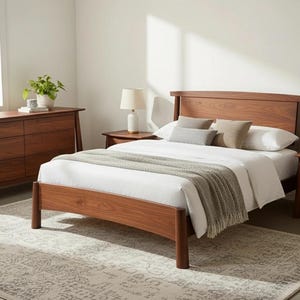 Solid Wood Platform Bed Frame Queen King | Handmade Cherry Walnut Oak Bed | Mid Century Modern Japanese Bed | Organic Finish Heirloom