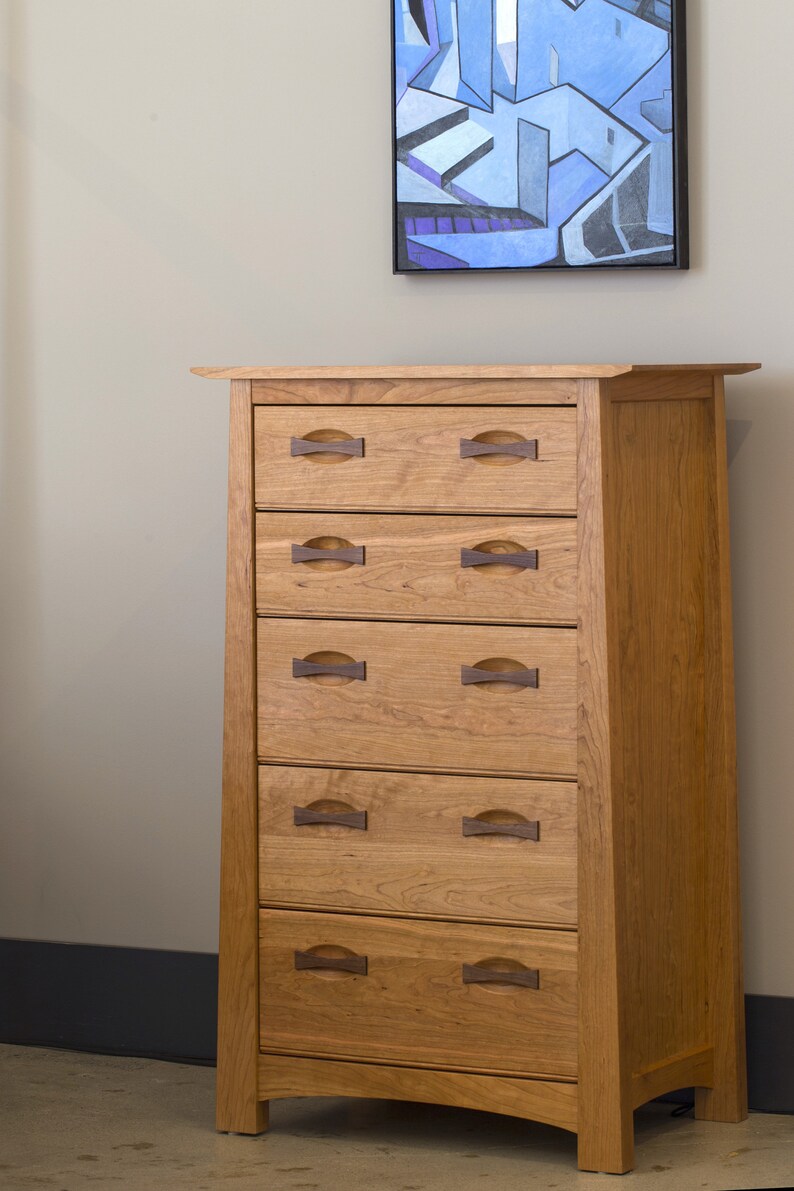 Enso Solid Wood Dresser, made from natural cherry with walnut drawer pulls