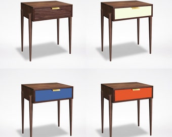 Apollo Side Table & Colorful Drawer Options, Handmade Wood Mid Century Modern - Oak, Cherry, Walnut or Maple, Retro Style, Bedroom Furniture