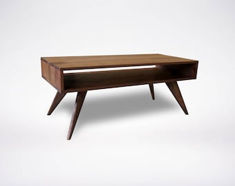 Table basse moderne avec rangement - Table basse moderne Mid-Century - Table basse en bois massif chêne, noyer, érable et cerisier