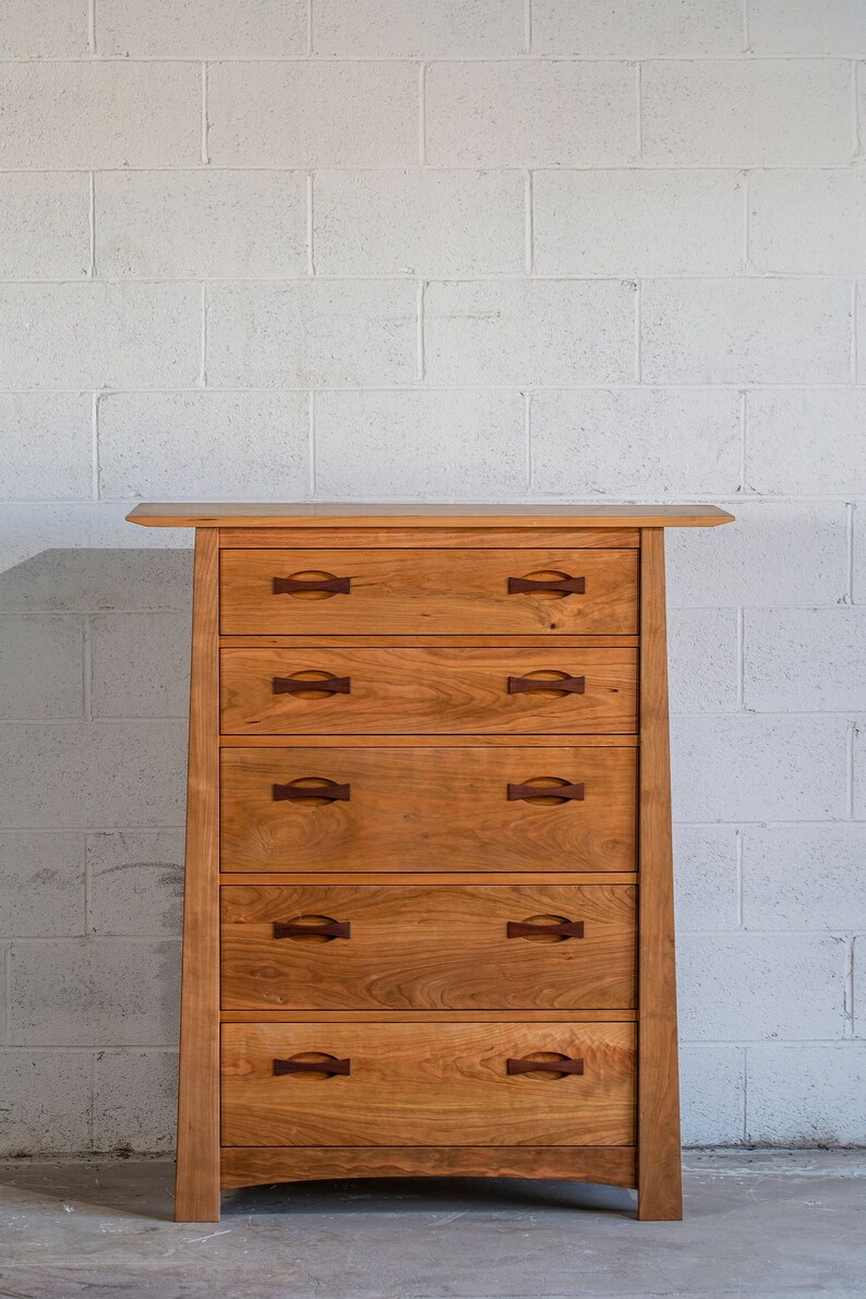Enso Solid Wood Dresser, made from natural cherry with walnut drawer pulls