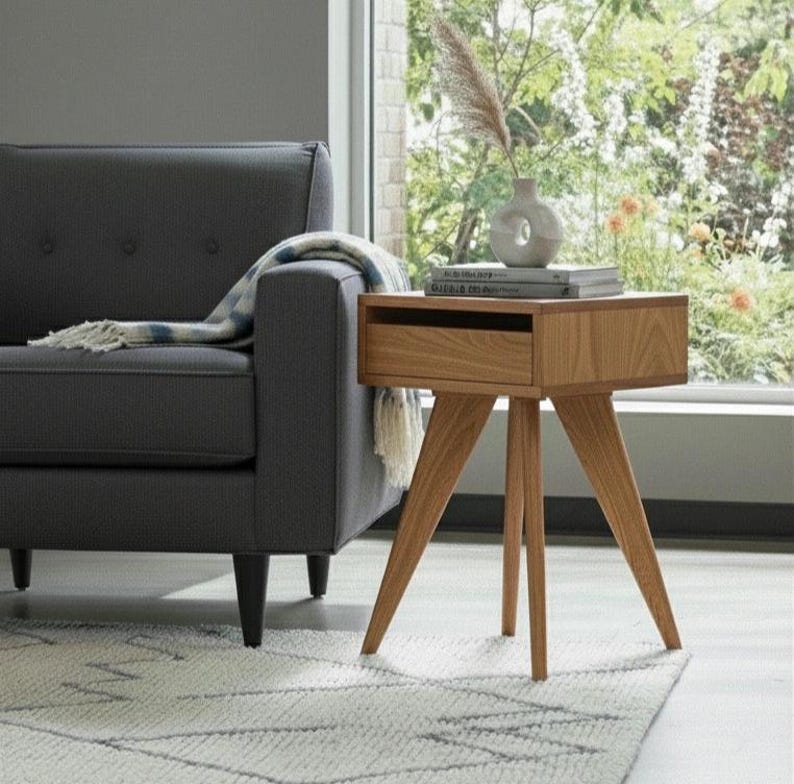 Handmade Mid-Century Modern Side Table: Solid Wood Nightstand image 10