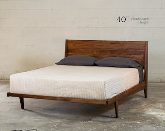 Modern ONE Platform Bed, Solid Walnut Frame - 40" Headboard Height- Mid Century Modern - Hardwood - Made in USA