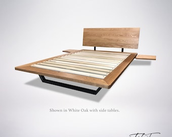 Nelson Bed QUICK SHIP PROMO - Solid Wood Platform Bed - White Oak, Adjustable Headboard, Fast Shipping - 3 days