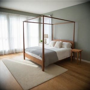 Handmade Solid Wood Canopy Bed Frame: Modern Four Poster Bed