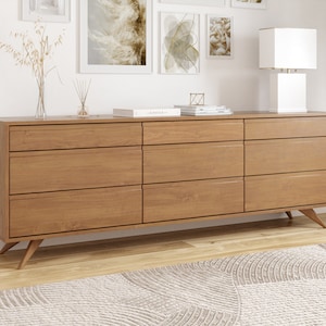 Modern 9 Drawer Dresser, Handmade Solid Wood, Organic Finish, Contemporary Design, Hairpin Legs Mid Century Modern image 2