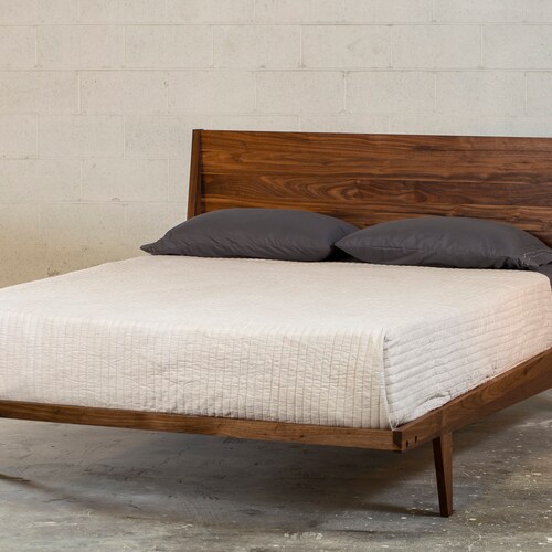 Wood Bed Frame Queen King Mid Century, Mid Century Modern King Size Platform Bed Frame Double