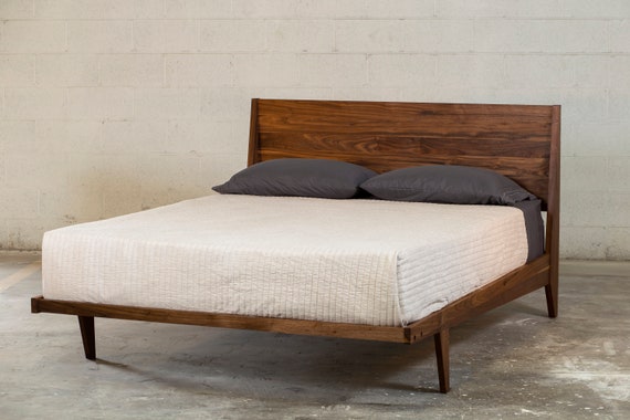 Mid Century Wood Bed / Walnut Mid Century Modern Queen Bed Frame