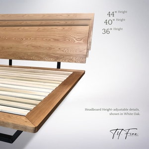 Nelson Bed Frame, Platform Bed Solid Wood, Oak Cherry Walnut Maple, Adjustable Headboard image 8