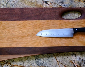 Asymmetrical Cutting Board - Wooden Cutting Board in Mixed Cherry, Walnut, and Maple - Food-Safe Charcuterie Board, Serving Board