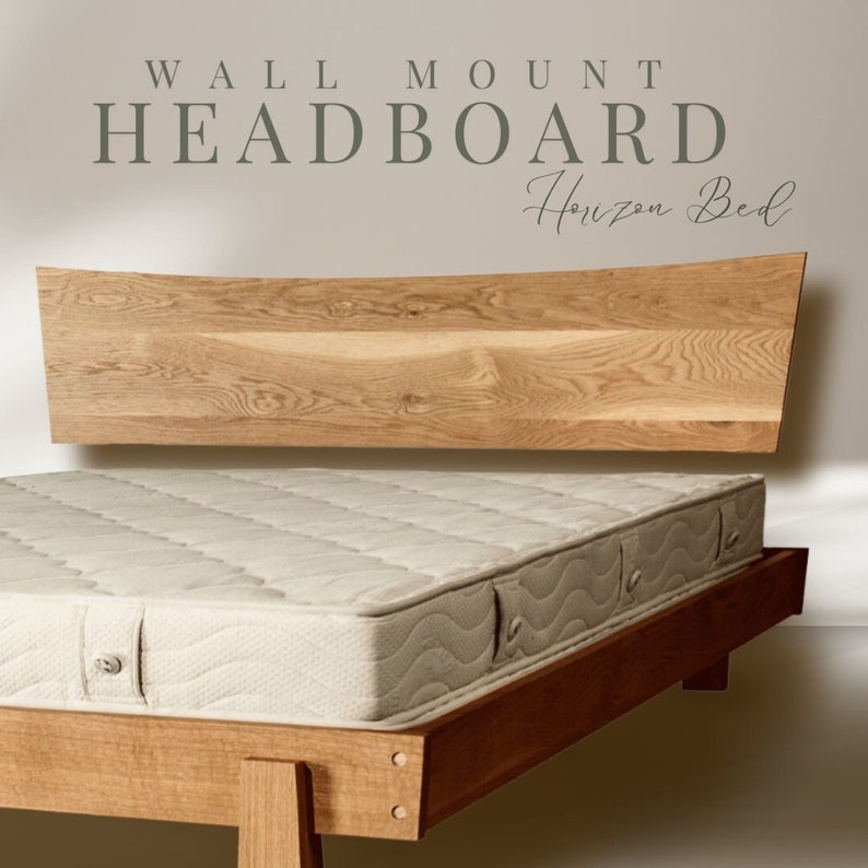 Horizon Wall Mount Headboard ONLY Solid Wood Headboard Full, Twin, King, Queen, and Cal King Bed Frame Cherry, Walnut, Maple, and Oak image 1