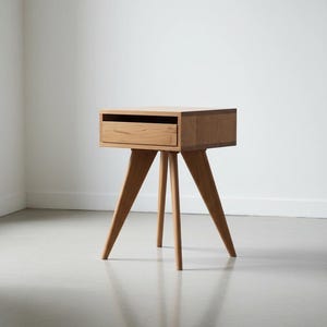 Handmade Mid-Century Modern Side Table: Solid Wood Nightstand image 2