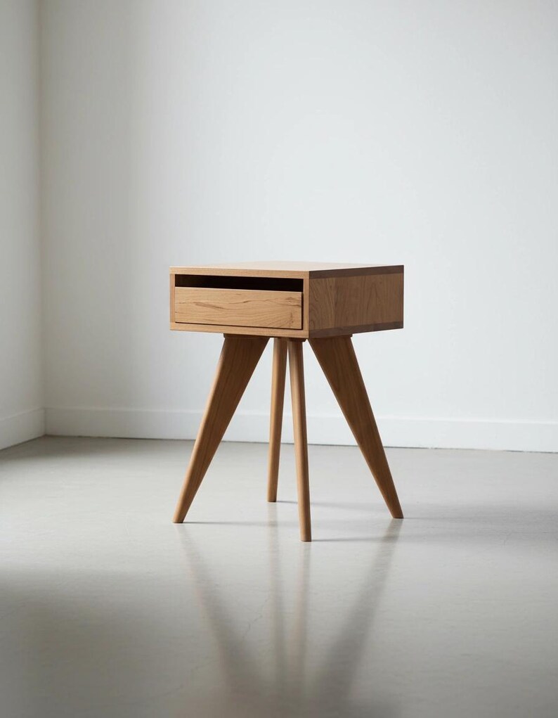 Handmade Mid-Century Modern Side Table: Solid Wood Nightstand image 2