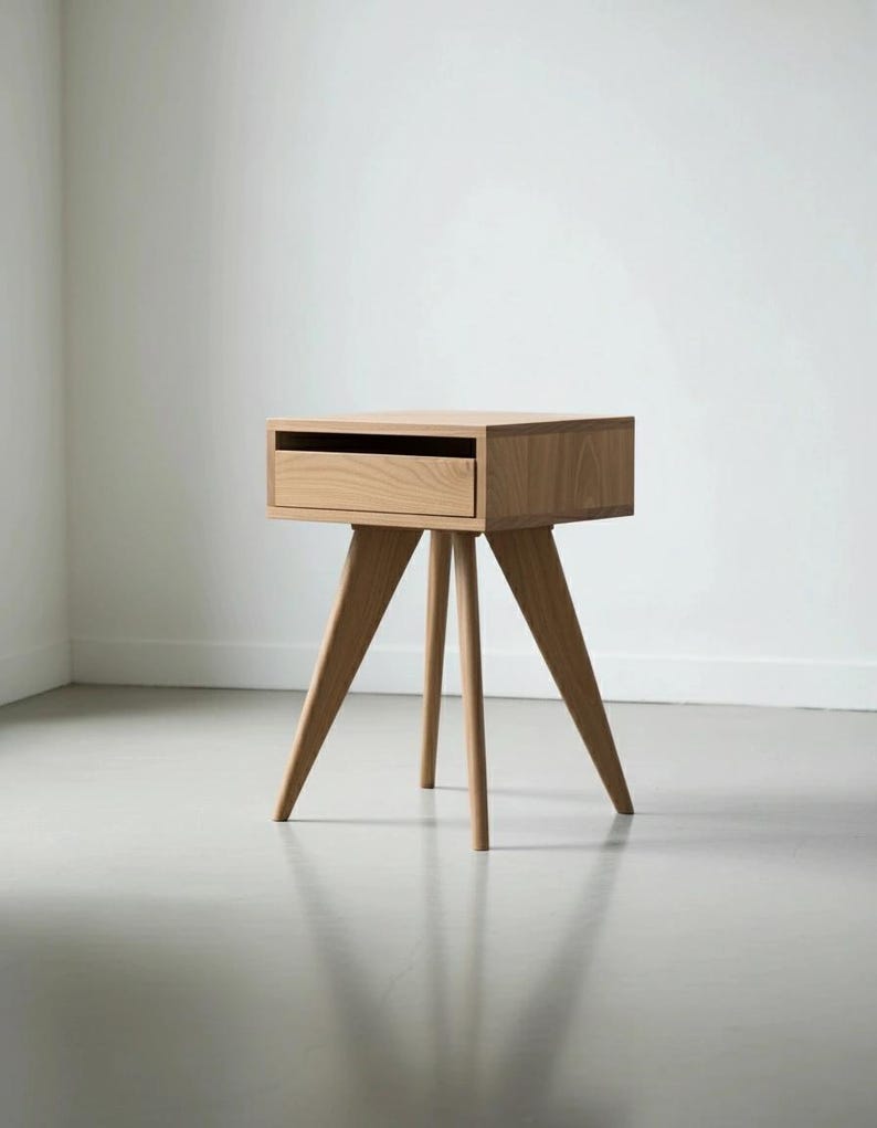 Handmade Mid-Century Modern Side Table: Solid Wood Nightstand image 12