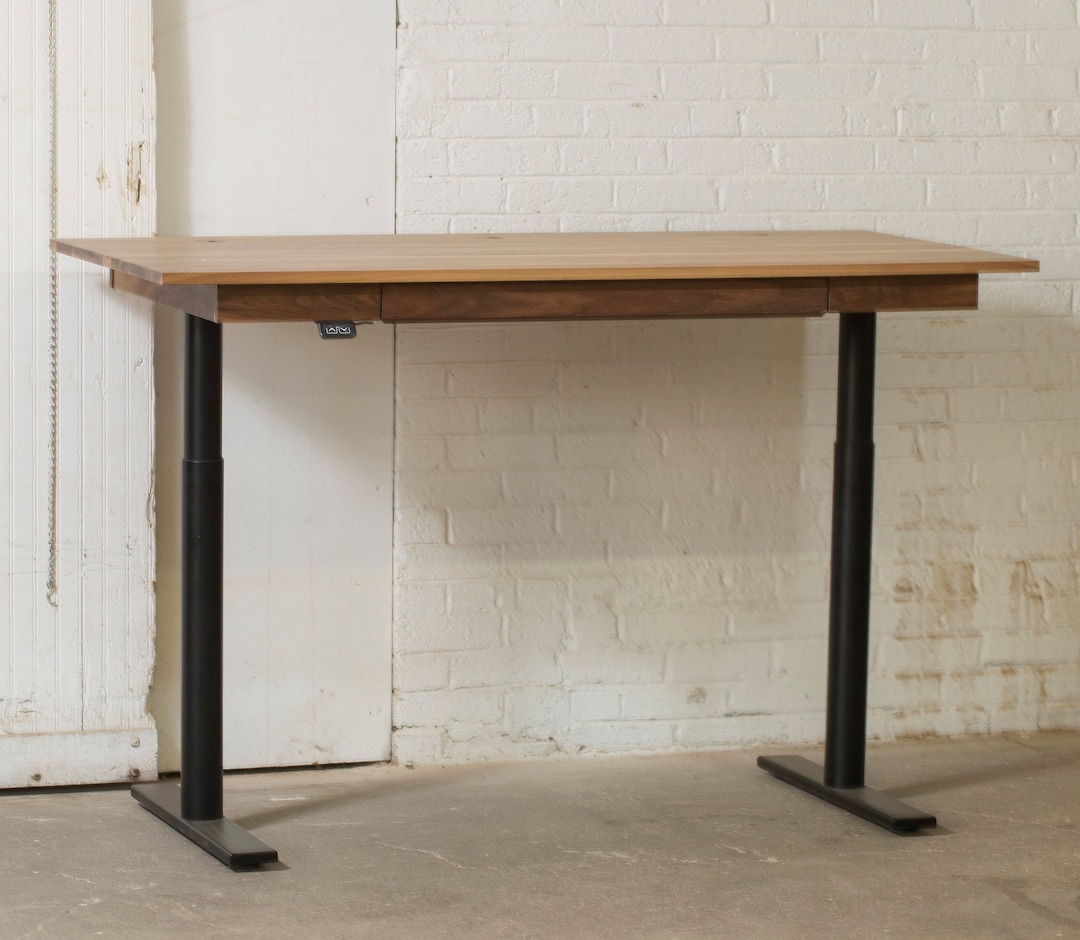 Solid Wood Sit Stand Desk Adjustable Desk, Standing Desks, Home Office, Walnut, Cherry, Oak or