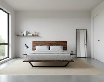 Mid Century Modern Solid Platform Bed - Organic Modern Wood Bed Frame - Low Profile - Handmade Sustainable Bedroom Furniture Queen King Full
