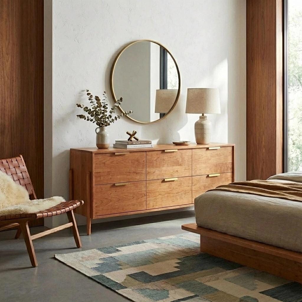 midcentury modern dresser Apollo Wide Dresser: Mid-century Solid Wood TY Fine Furniture Painted Bodysuit Size:24 months natural dyed Aidan Mattox – Navy Stands on splayed legs