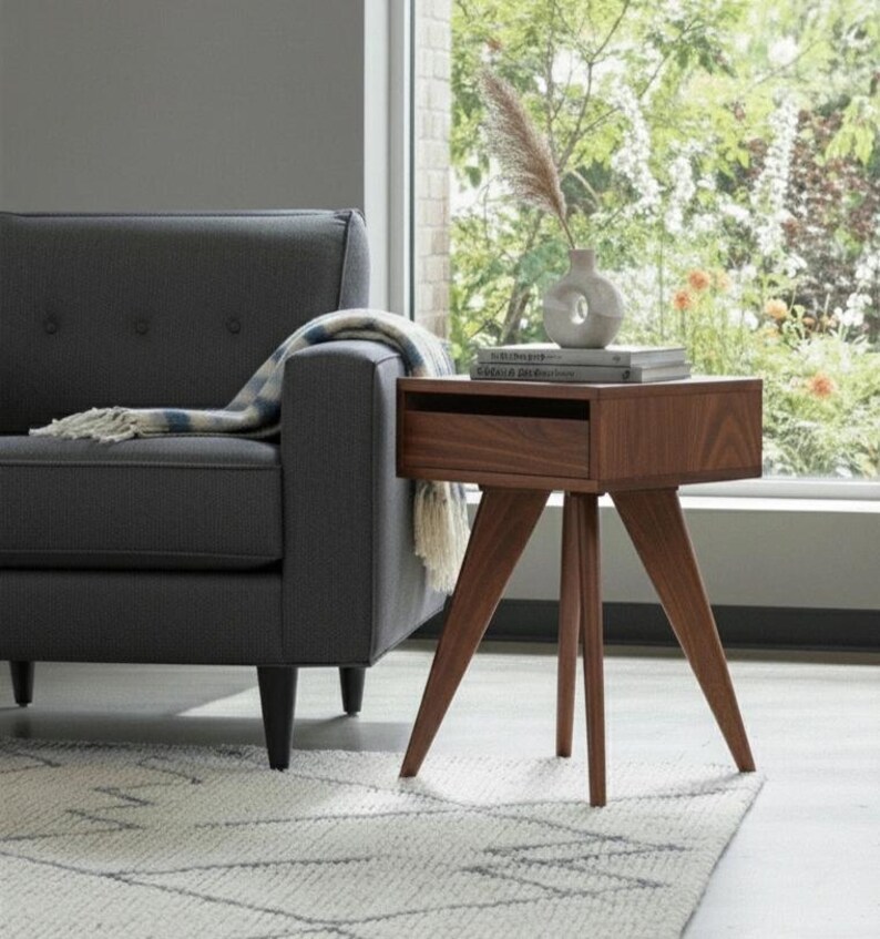 Handmade Mid-Century Modern Side Table: Solid Wood Nightstand image 7