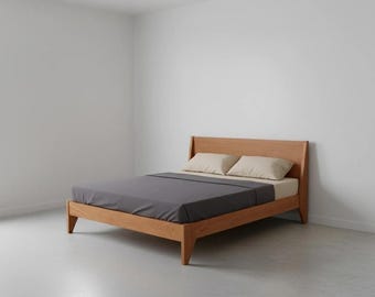Modern Walnut Platform Bed: Mid-Century Hardwood Frame, USA Made