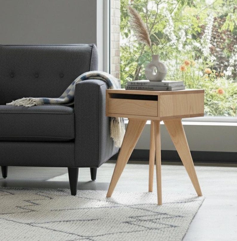 Handmade Mid-Century Modern Side Table: Solid Wood Nightstand image 4