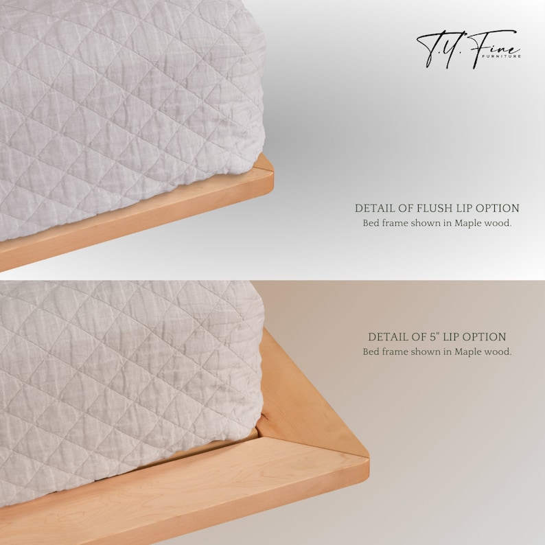 Nelson Bed Frame, Platform Bed Solid Wood, Oak Cherry Walnut Maple, Adjustable Headboard image 7