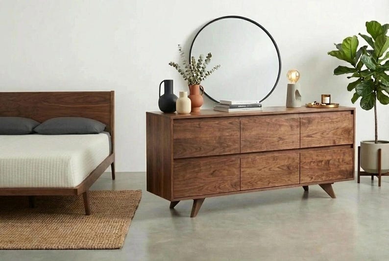 Handmade Walnut 6-Drawer Dresser | Mid Century Modern Bedroom Furniture image 5