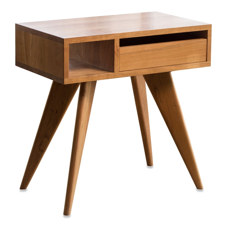 Mid Century Modern Side Table Asymmetric With Drawer Etsy