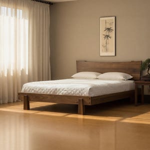 Handmade Mid Century Modern Hardwood Platform Bed: Low Headboard