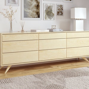 Modern 9 Drawer Dresser, Handmade Solid Wood, Organic Finish, Contemporary Design, Hairpin Legs Mid Century Modern image 3