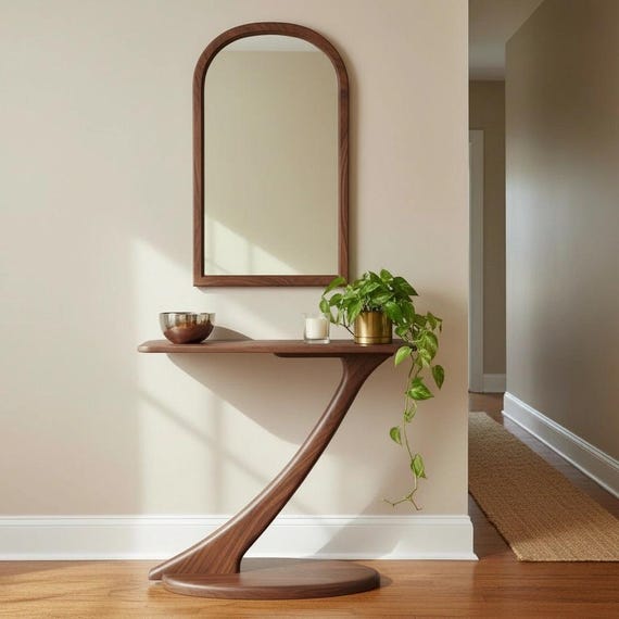 Mid Century Modern Cherry Wood Sofa Table | Console Entryway
