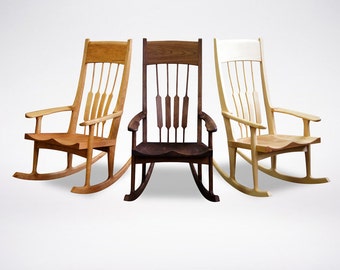 Rocking Chair - Chaise en bois, chaise rustique - Chaise en bois faite main en noyer, cerisier, chêne blanc et érable