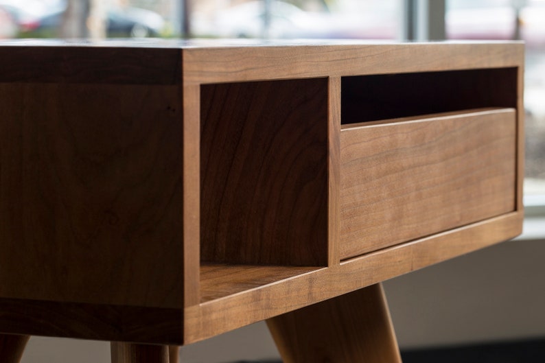 Mid Century Modern Side Table Asymmetric With Drawer Etsy