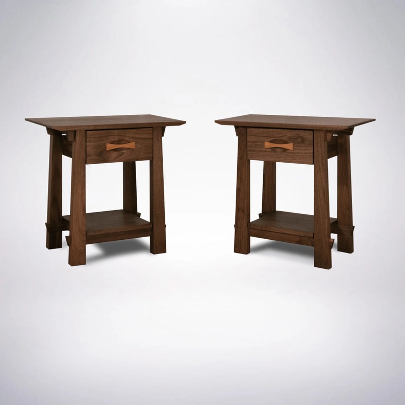 Mid Century Modern Wood Side Table With Drawer Cherry Etsy