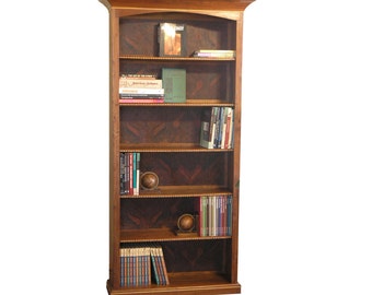 Walnut Wood Open Shelf Bookcase, Burl Inlay, Wooden Shelves