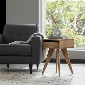 Handmade Mid-Century Modern Side Table: Solid Wood Nightstand image 1