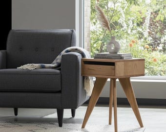 Handmade Mid-Century Modern Side Table: Solid Wood Nightstand
