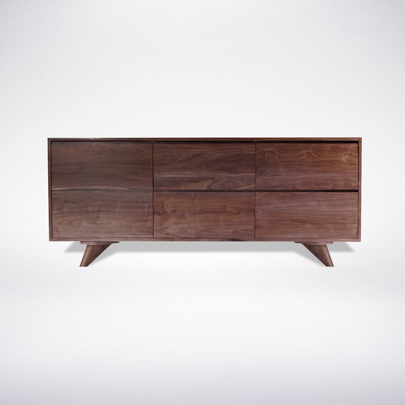 Mid Century Modern 6 Drawer Dresser, Handmade Solid Wood, Organic Finish, Contemporary Design, Hairpin Legs 