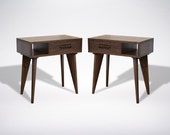 Mid Century Modern Side table Asymmetric with Drawer Walnut Wood Solid Wood Handmade Organic Finish Contemporary modern design