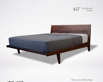 Modern ONE Platform Bed, Solid Walnut Frame - 40" Headboard Height- Mid Century Modern - Hardwood - Made in USA