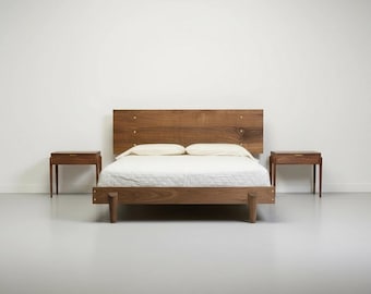 Solid Wood Platform Bed with Attached Nightstands | Handmade