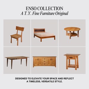 May include: A collection of six wooden furniture pieces in a light wood tone. The pieces include a chair, a bed, a round table, a rectangular table, a dresser, and a nightstand. The furniture is designed in a simple, timeless style.