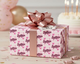 Papel de regalo rosa para Sagitario: Papel de regalo de cumpleaños con temática astrológica del año 2000