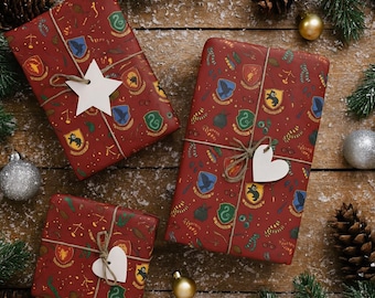 Wizard School Wrapping Paper: Magical Houses Crests, Matte or Glossy