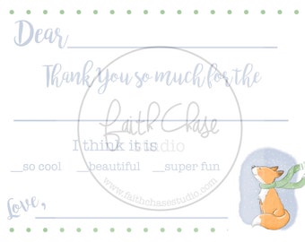 Winter Fox Fill in the Blank Thank You Notes